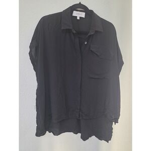 Derek Lam 10 Crosby Silk Blend Button-Down Shirt Size 8 Black Solid Top Blouse